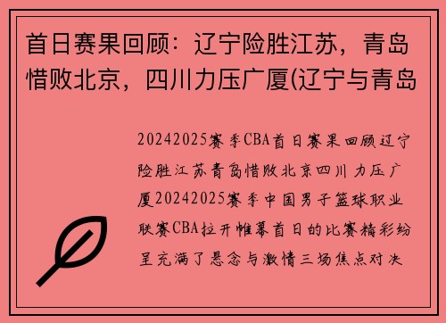 首日赛果回顾：辽宁险胜江苏，青岛惜败北京，四川力压广厦(辽宁与青岛队比赛)