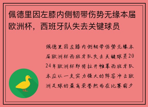 佩德里因左膝内侧韧带伤势无缘本届欧洲杯，西班牙队失去关键球员